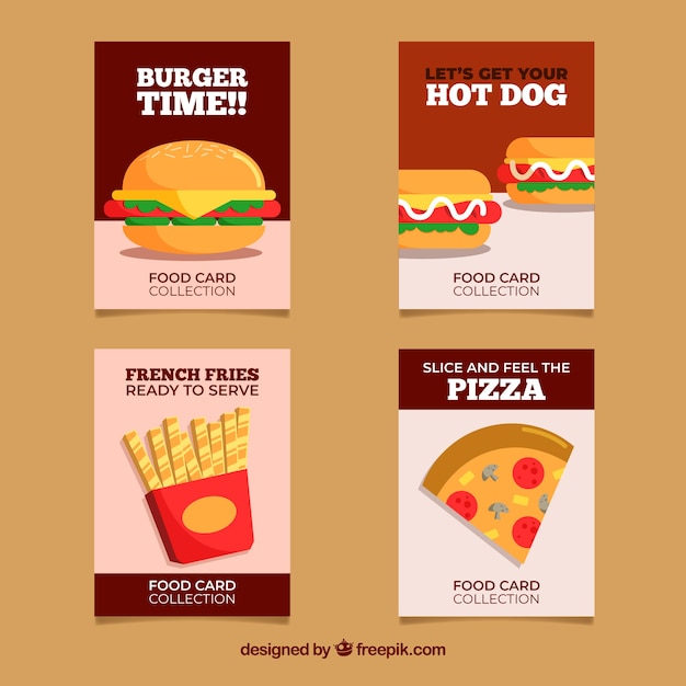 Vector gratuito colección de tarjetas con comida diferente