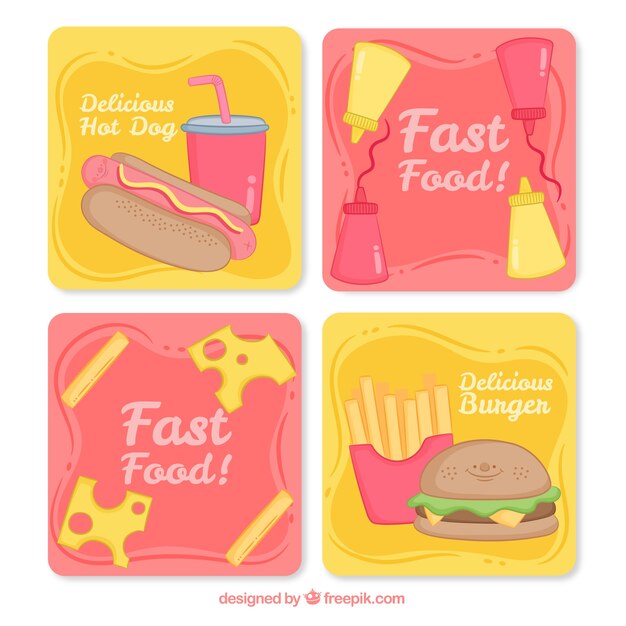 Colección de tarjetas con comida diferente
