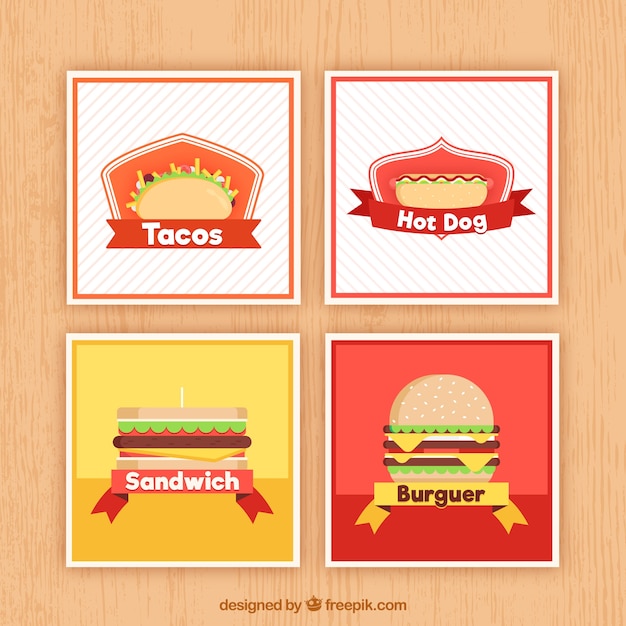 Vector gratuito colección de tarjetas con comida diferente