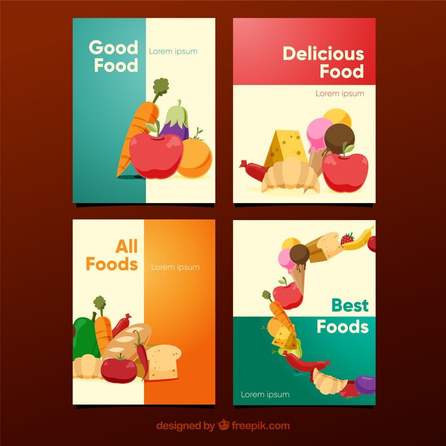 Colección de tarjetas de comida con diseño plano