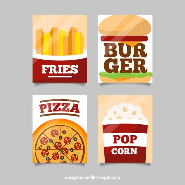 Colección de tarjetas de comida con diseño plano