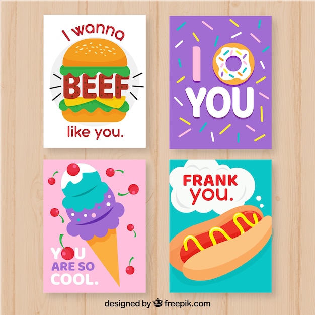 Colección de tarjetas de comida con diseño plano