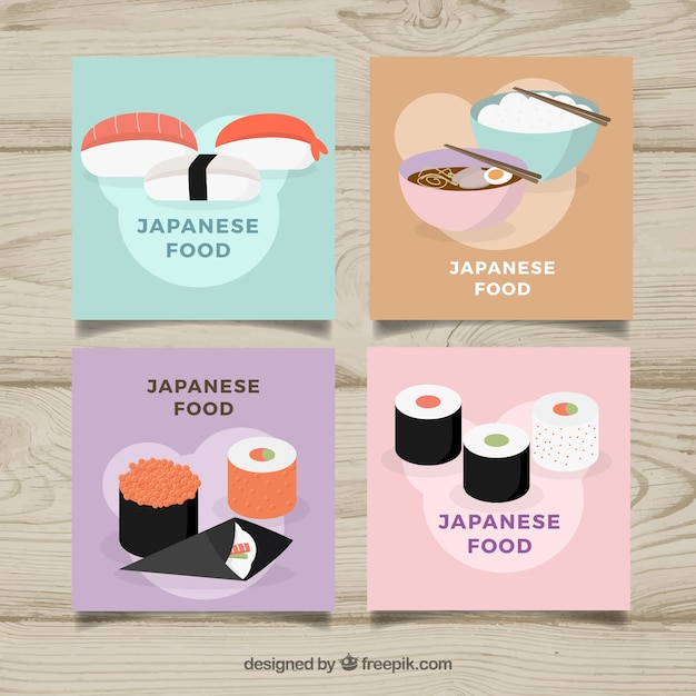 Colección de tarjetas de comida con diseño plano