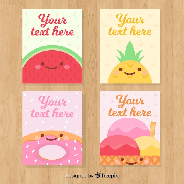 Colección de tarjetas de comida en diseño plano