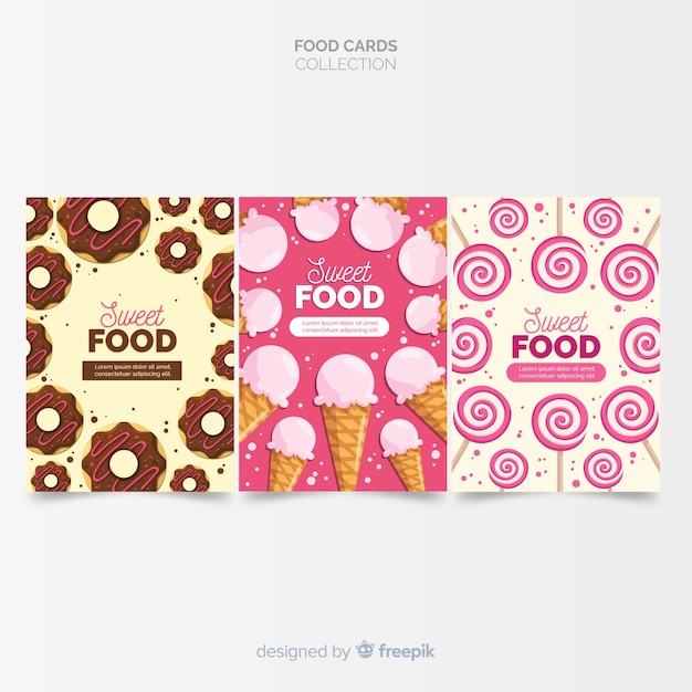 Vector gratuito colección de tarjetas de comida en diseño plano