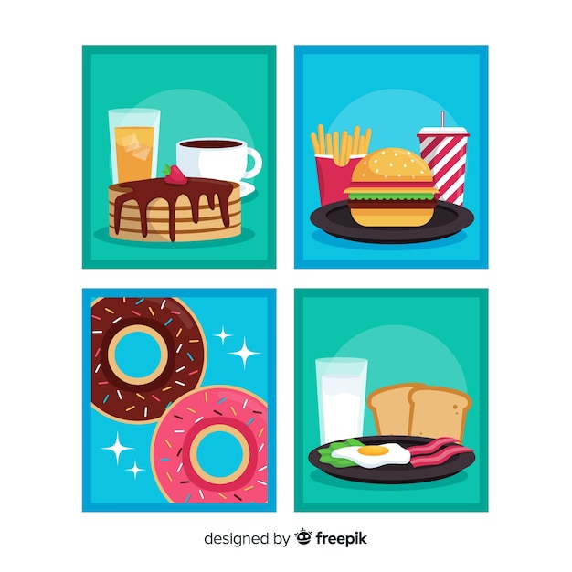 Vector gratuito colección de tarjetas de comida en diseño plano