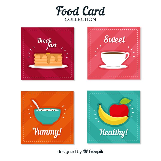 Colección de tarjetas de comida en diseño plano
