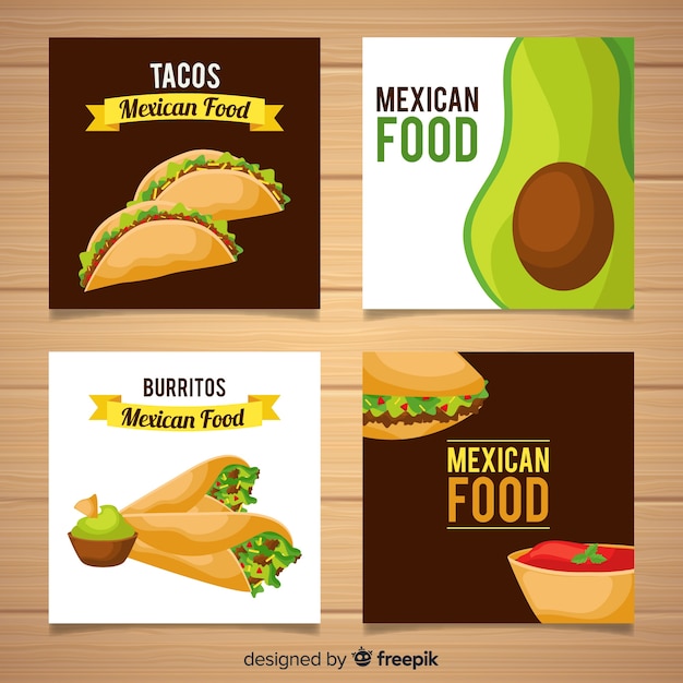 Colección de tarjetas de comida en diseño plano