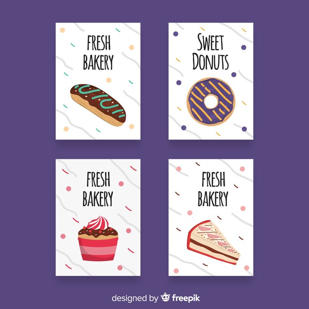 Colección de tarjetas de comida en diseño plano
