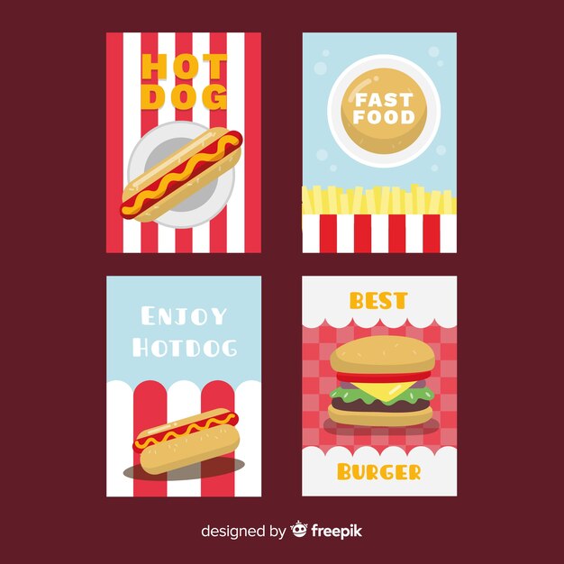 Colección de tarjetas de comida en diseño plano