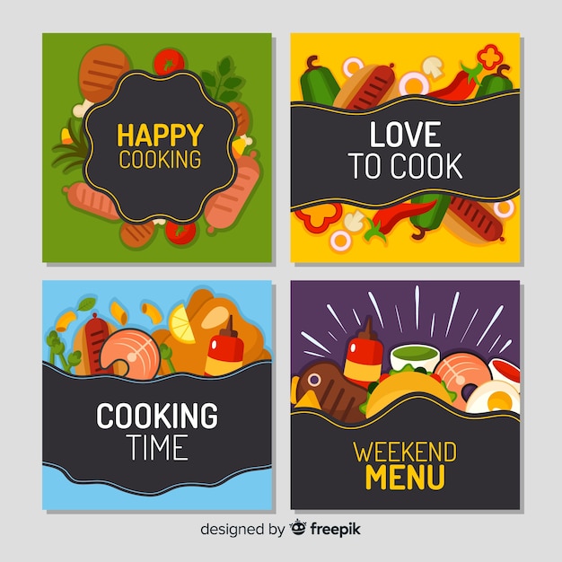 Vector gratuito colección de tarjetas de comida en diseño plano