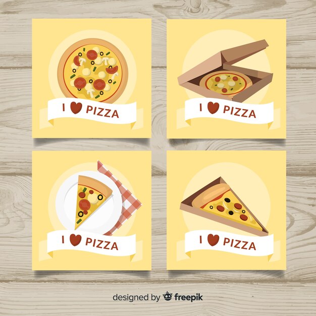 Colección de tarjetas de comida en diseño plano