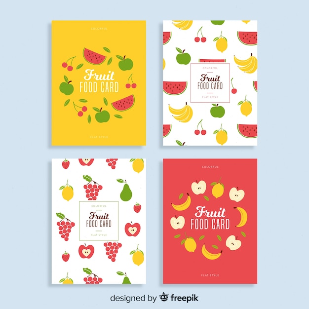 Colección de tarjetas de comida en diseño plano