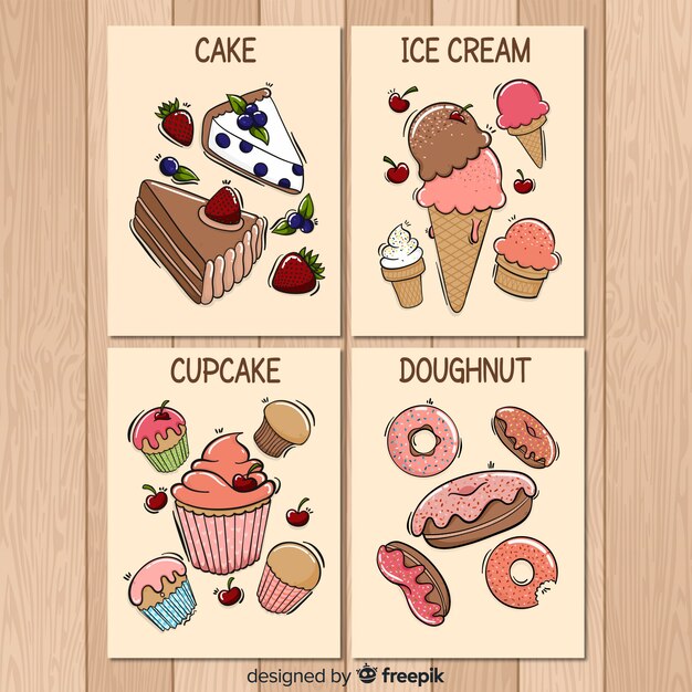 Colección tarjetas comida dulce