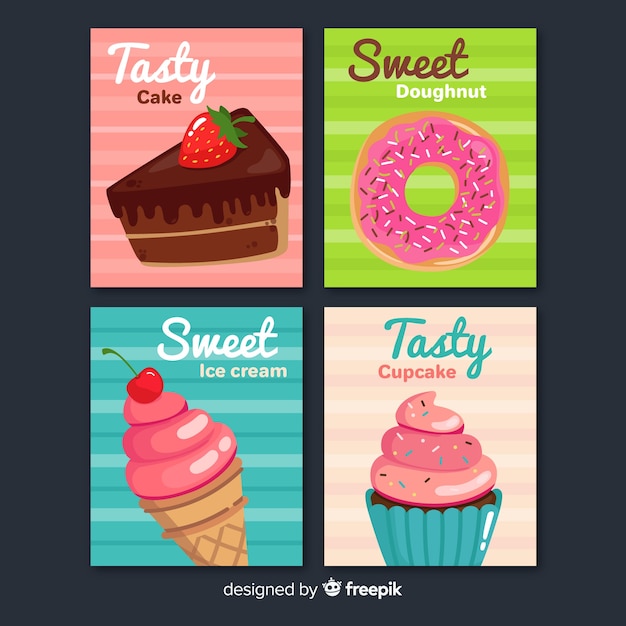 Vector gratuito colección tarjetas comida dulce