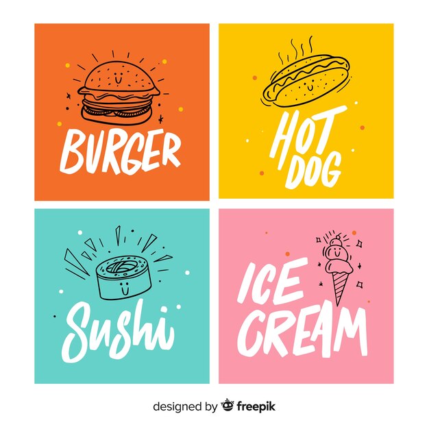 Colección tarjetas comida lettering