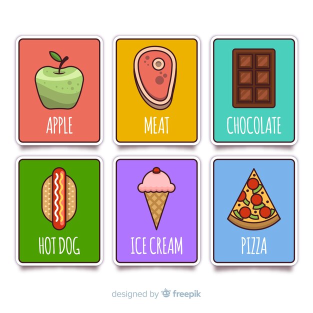 Colección tarjetas comida planas