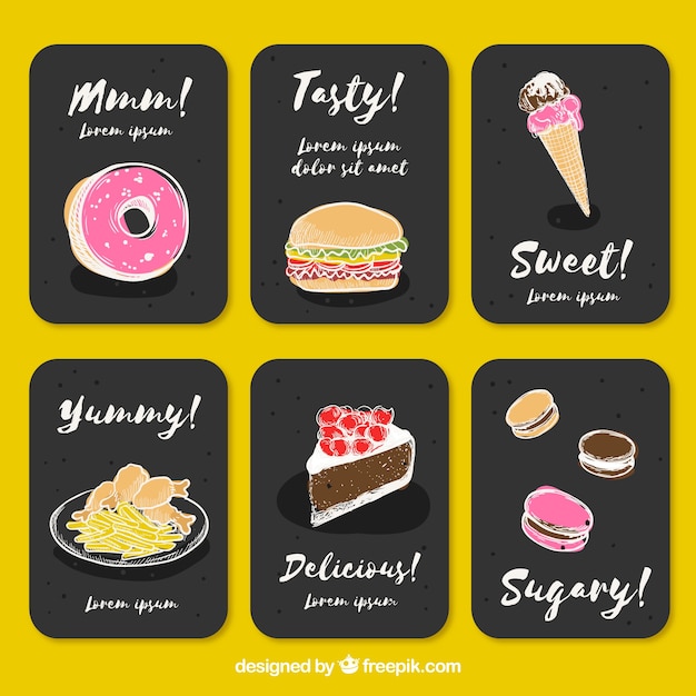 Colección de tarjetas con comida rápida