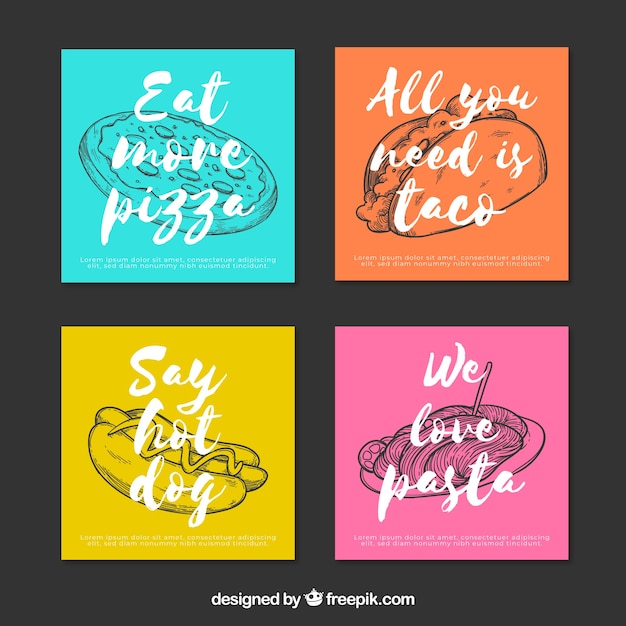 Colección de tarjetas con comida rápida
