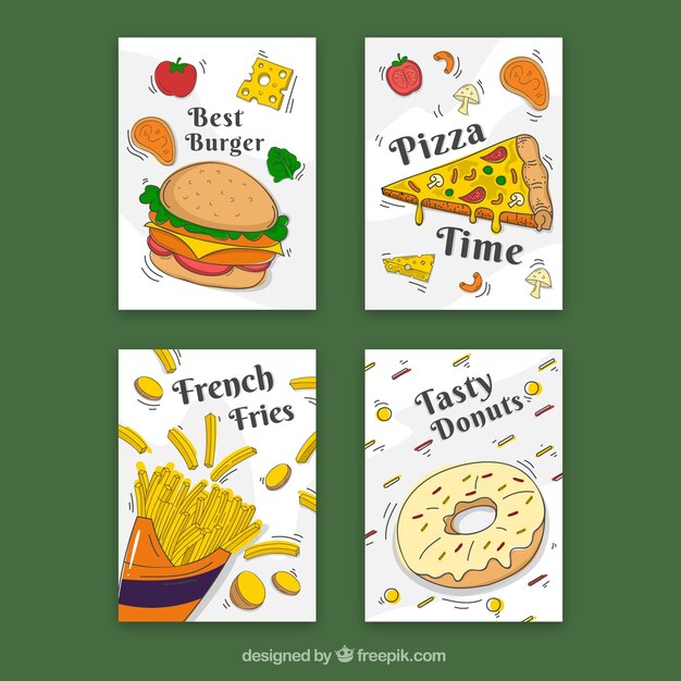 Colección de tarjetas con comida rápida