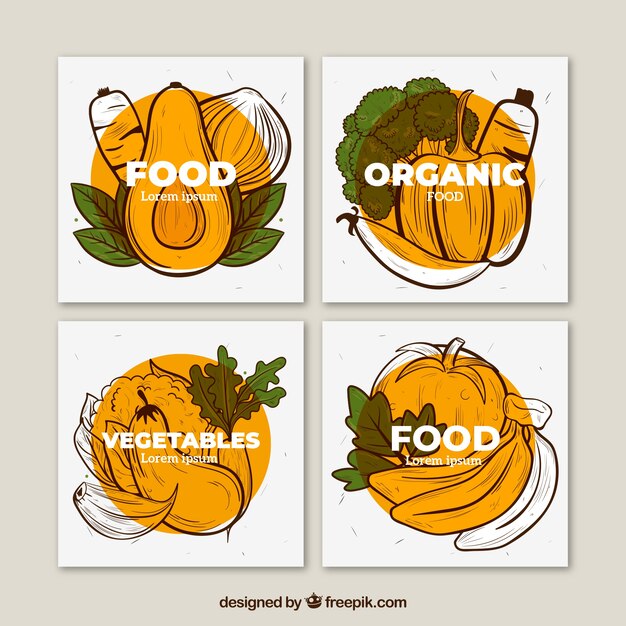 Colección de tarjetas de comida con vegetales