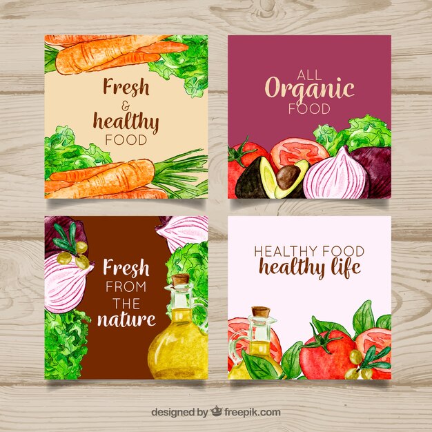 Colección de tarjetas de comida con vegetales