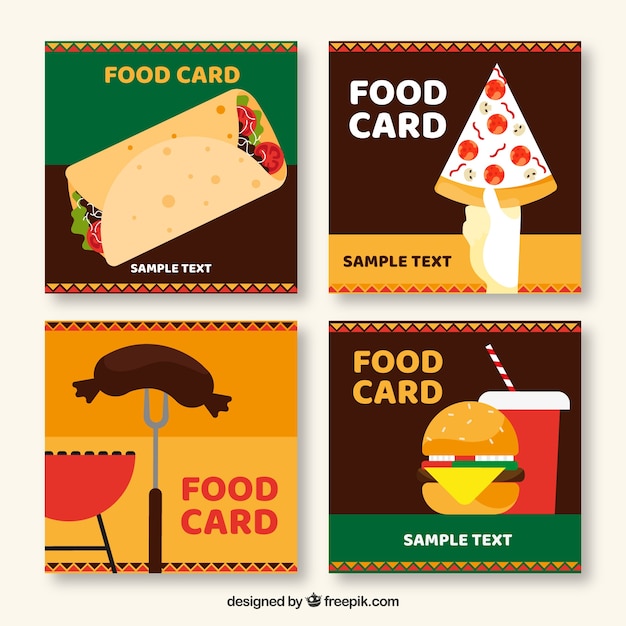 Vector gratuito colección de tarjetas con comida