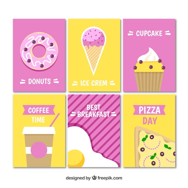 Colección de tarjetas con comida