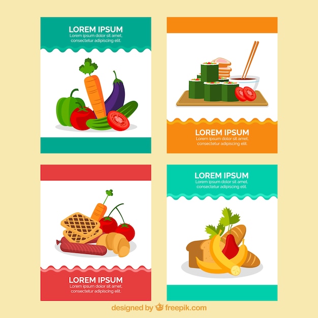 Vector gratuito colección de tarjetas con comida