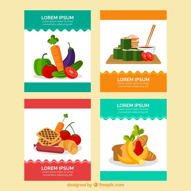 Colección de tarjetas con comida