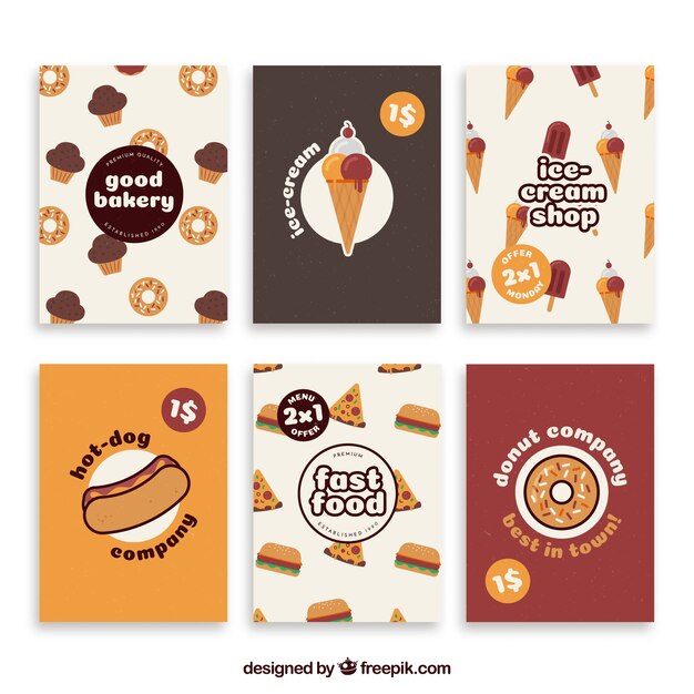 Colección de tarjetas con comida