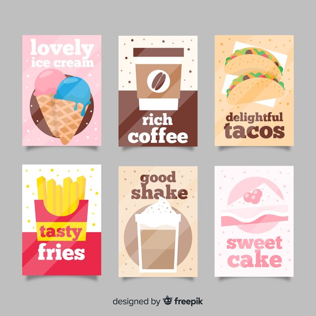 Colección de tarjetas de comida
