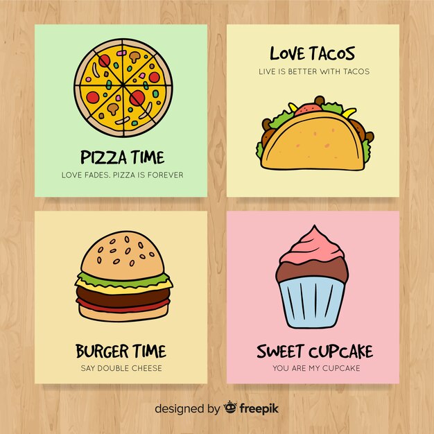 Colección de tarjetas de comida