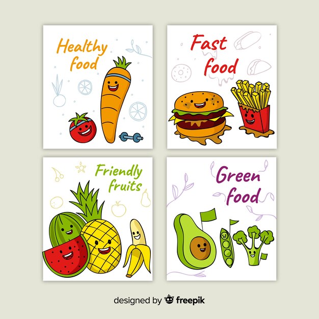 Colección de tarjetas de comida