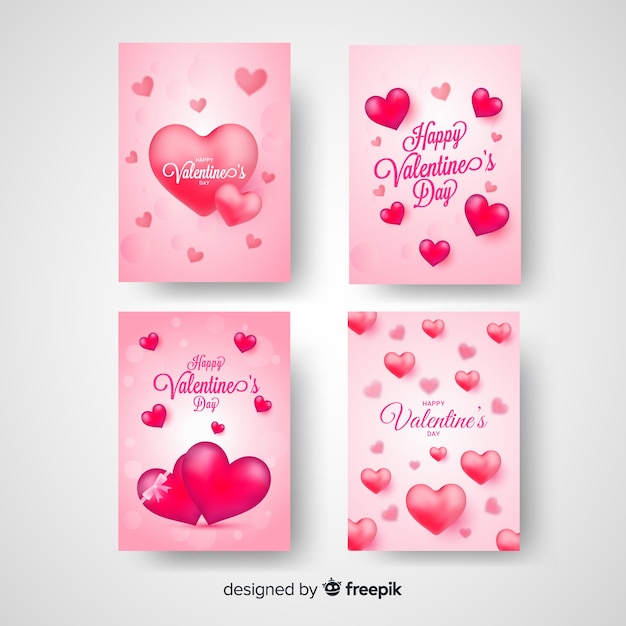 Colección tarjetas corazones san valentín