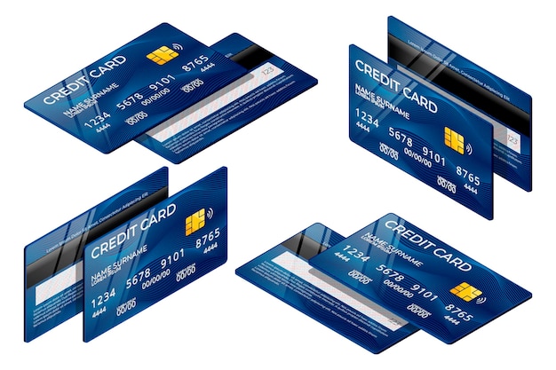 Colección de tarjetas de crédito azul isométrica