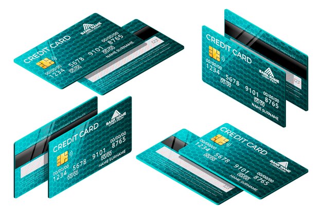 Colección de tarjetas de crédito isométricas