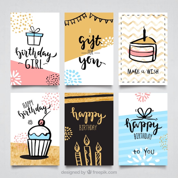 Vector gratuito colección de tarjetas de cumpleaños en acuarela