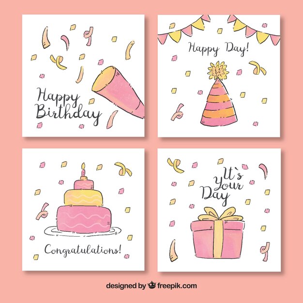 Colección de tarjetas de cumpleaños en acuarela