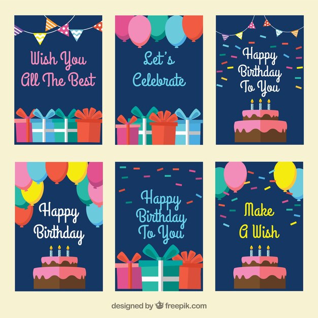 Colección de tarjetas de cumpleaños azules