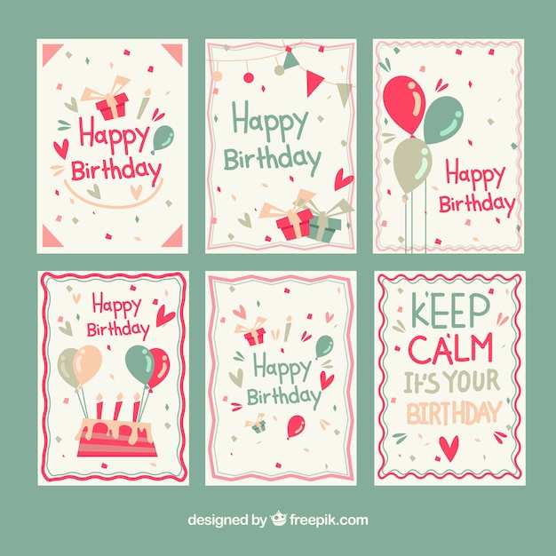 Vector gratuito colección de tarjetas de cumpleaños coloridas