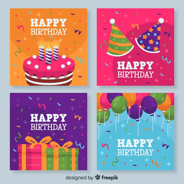 Colección de tarjetas de cumpleaños coloridas
