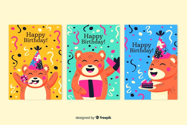 Colección de tarjetas de cumpleaños dibujada a mano