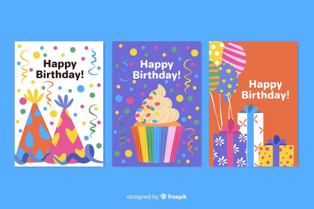 Colección de tarjetas de cumpleaños dibujada a mano