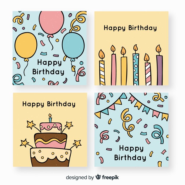 Colección de tarjetas de cumpleaños dibujadas a mano