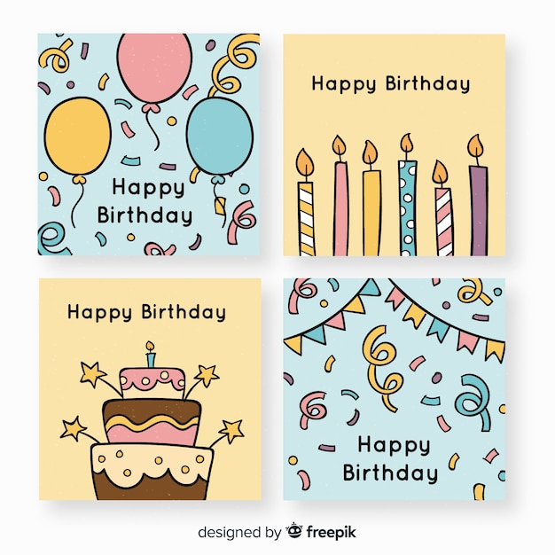 Colección de tarjetas de cumpleaños dibujadas a mano