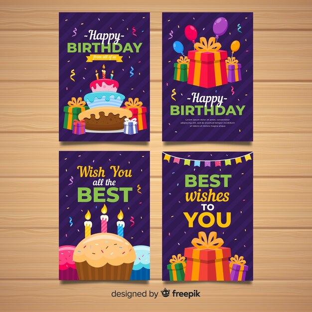 Colección de tarjetas de cumpleaños dibujadas a mano