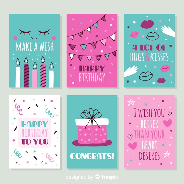 Vector gratuito colección de tarjetas de cumpleaños dibujadas a mano