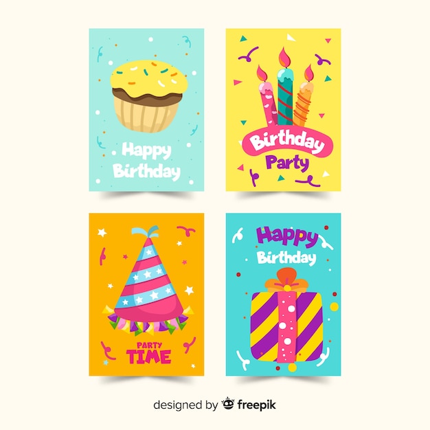 Colección de tarjetas de cumpleaños dibujadas a mano