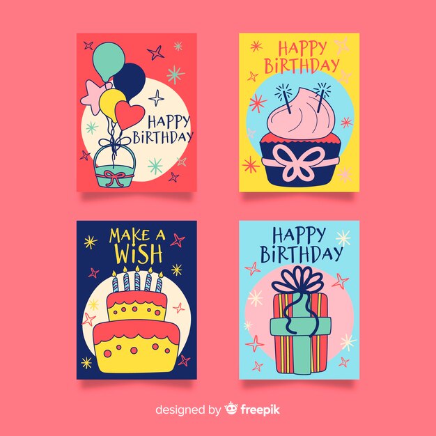 Colección de tarjetas de cumpleaños dibujadas a mano